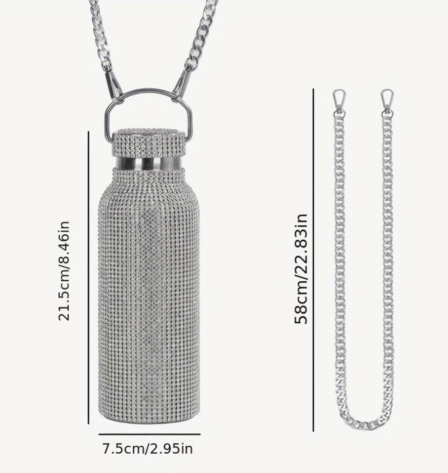 Diamanté Water Bottle with chain 500ml