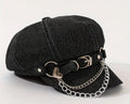 Casquette gavroche noire avec chaînes