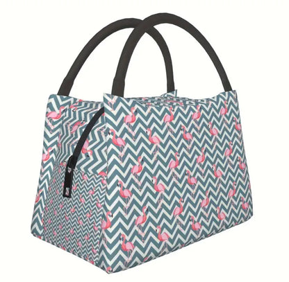 Striped flamingo insulated lunch bag