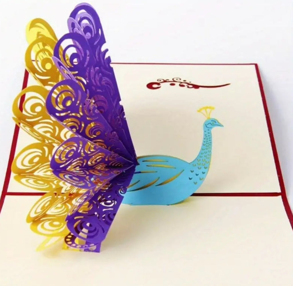 Carte de vœux pop-up 3D - Paon