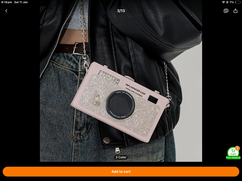 Sac à main pour appareil photo Influencer (argenté, noir ou rose)