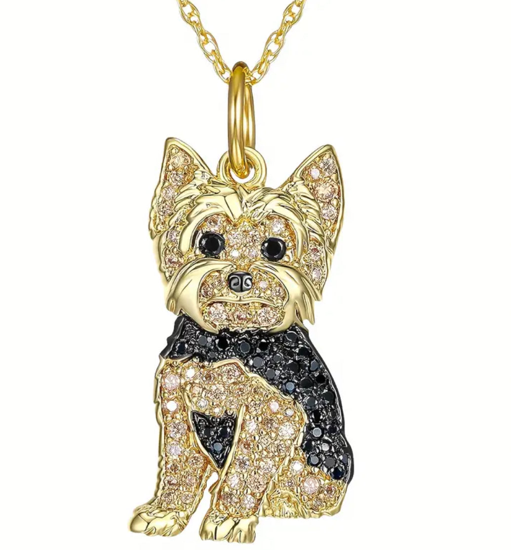 Royal Yorkie zirconia necklace