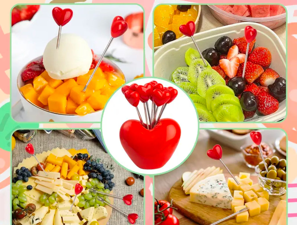 Ensemble de cure-dents en acier inoxydable en forme de cœur rouge