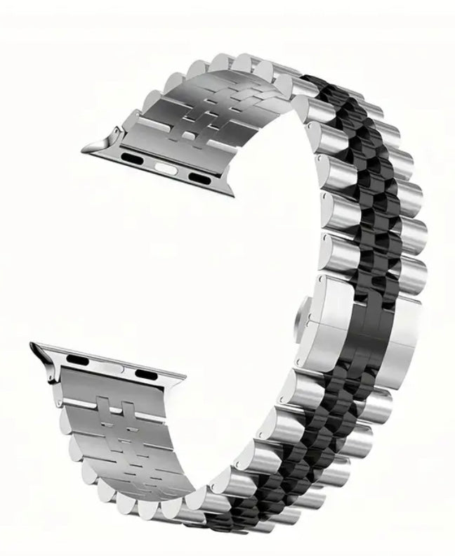 Bracelet Apple Watch en acier inoxydable argenté et noir 42, 44, 45, 49 mm