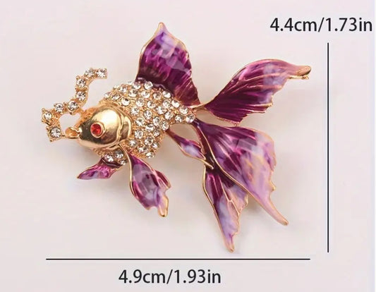 Purple Diamond gold fish brooch