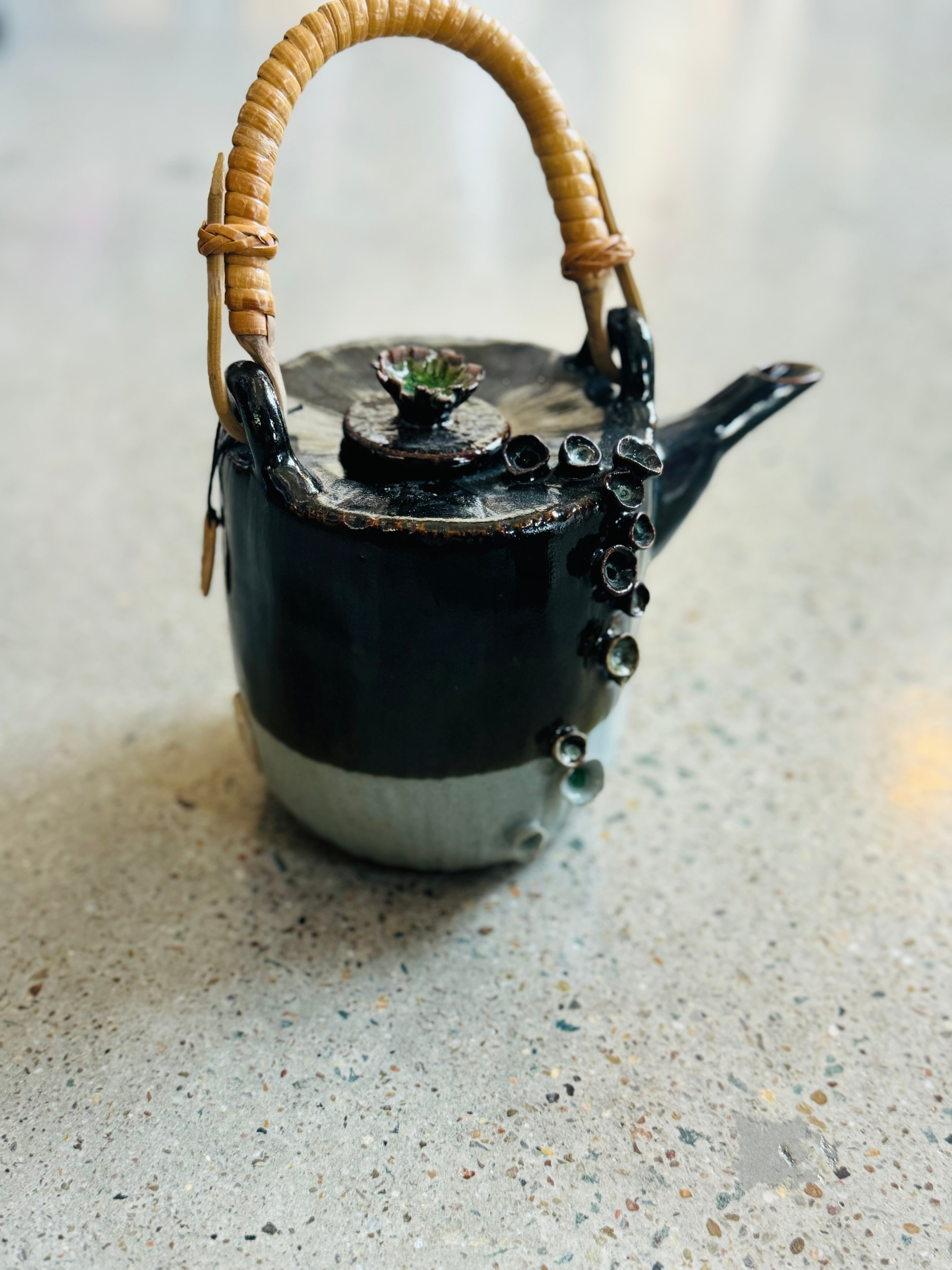 Théière émaillée artisanale avec fleurs printanières