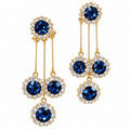 Gold-Plated Navy Blue Zirconia Tassel Drop Earrings