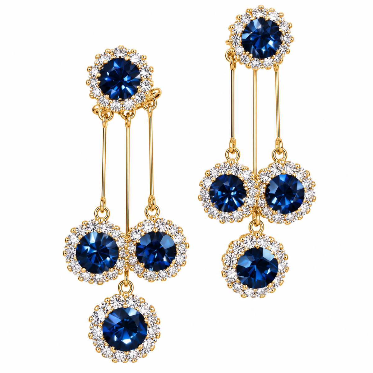 Gold-Plated Navy Blue Zirconia Tassel Drop Earrings