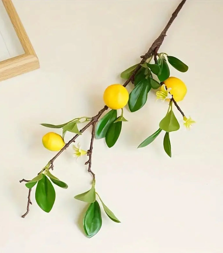 Branche de citron artificiel avec 3 citrons