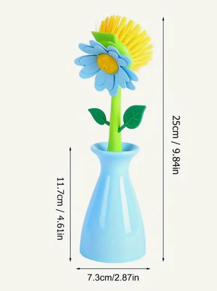 Ensemble de brosse à récurer et de support à fleurs (bleu, vert ou rose)