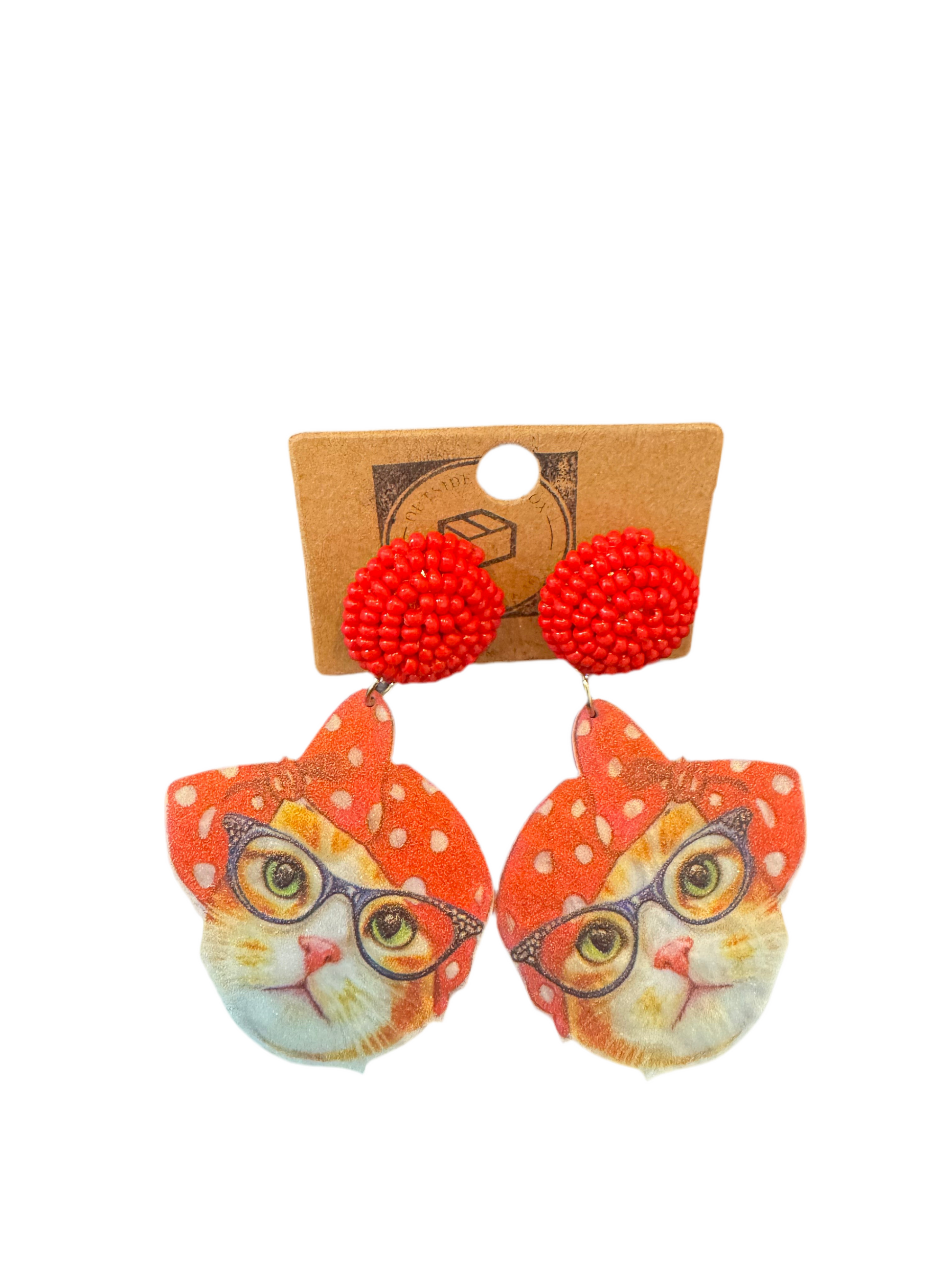 Boucles d'oreilles chat avec lunettes