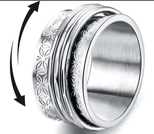 Patterned Stainless Steel Fidget Ring