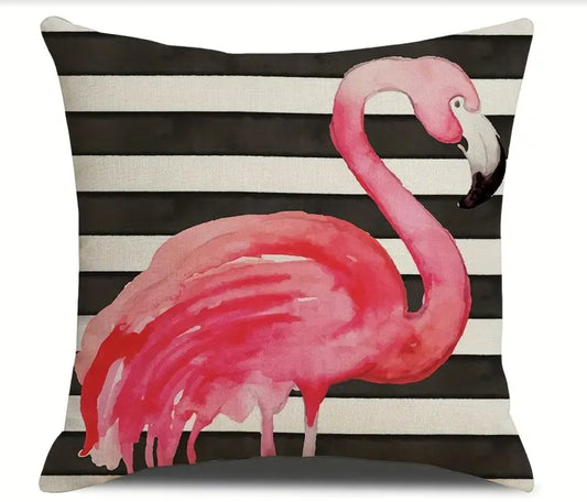 Striped Flamingo Cushion Cover