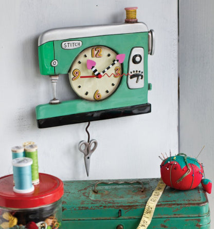 Vintage Sewing Machine Pendulum clock ( Turquoise )