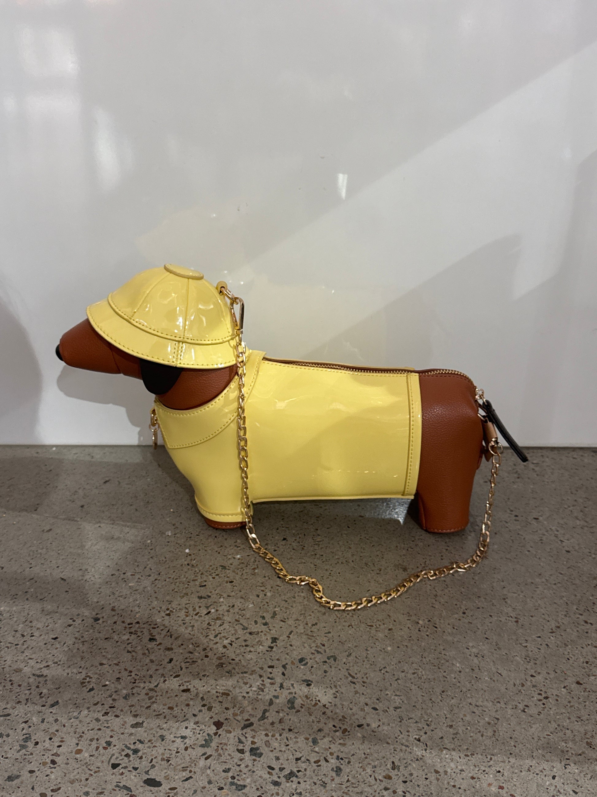 Daschund Raincoat Handbag with Gold Chain