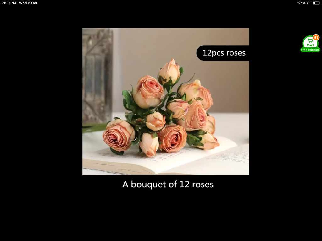 Bouquet de 12 roses artificielles abricot tige de 37 cm