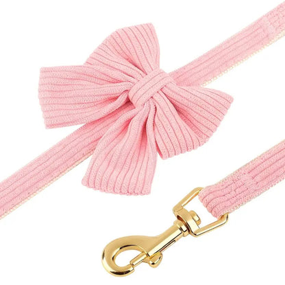 Set: Pink corduroy collar, leash & harness