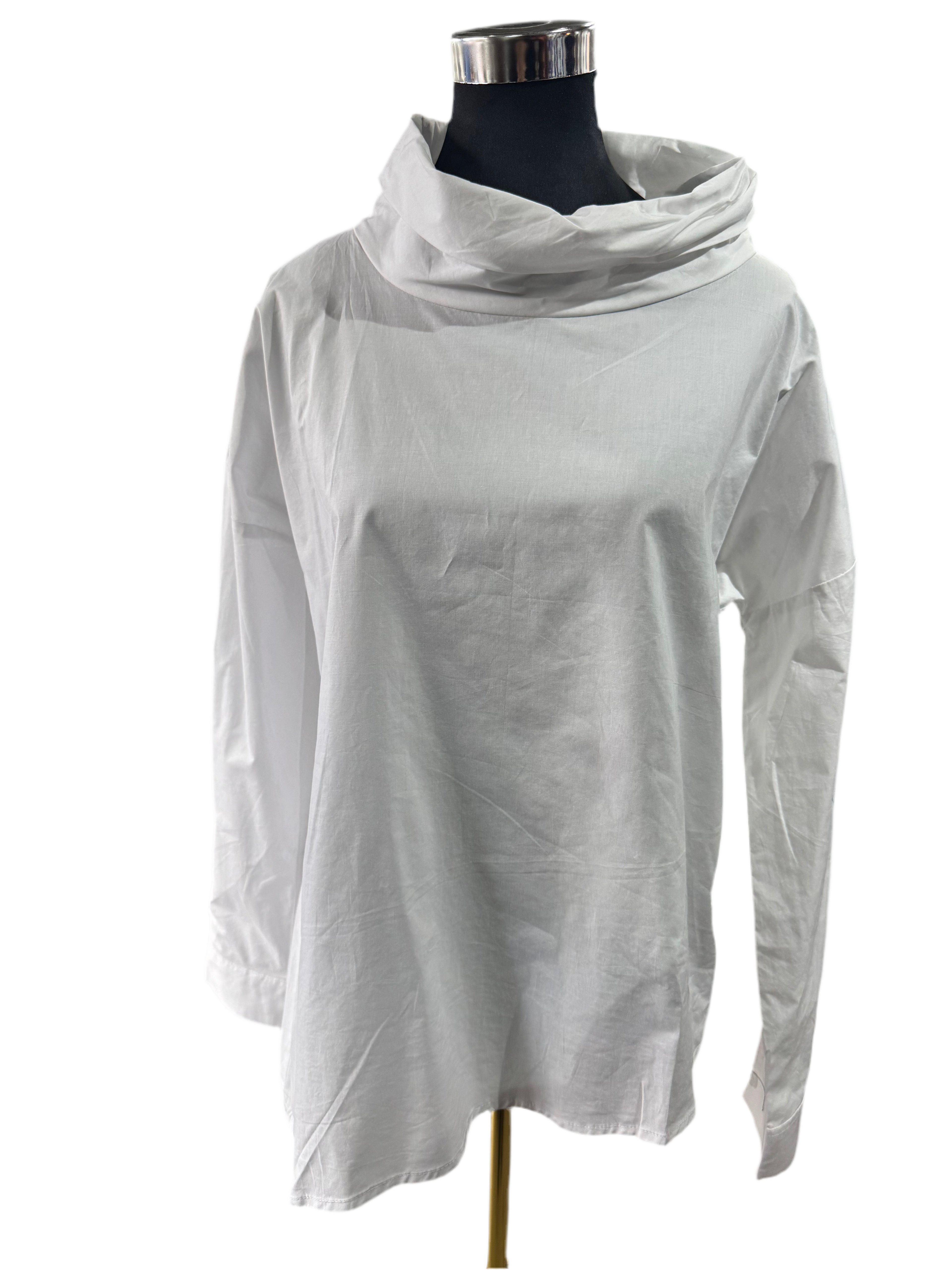 Draped Cowl-Neck Cotton Tunic