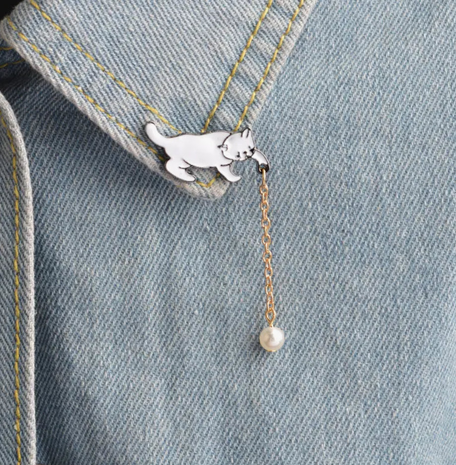 Cat  Chasing Ball Brooch