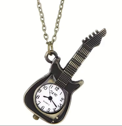 Guitar watch pendant necklace