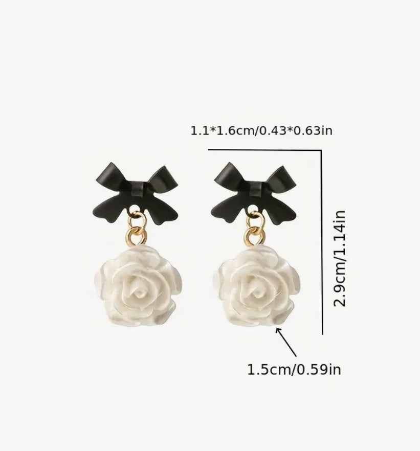 Black bow & rose earrings