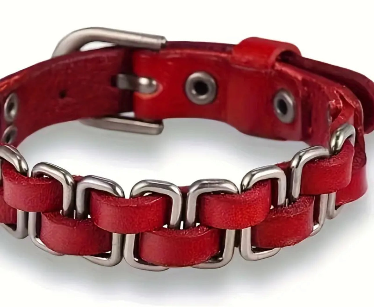 Bracelet en cuir véritable tressé en argent