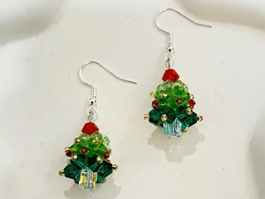 Bead Christmas Tree Earrings