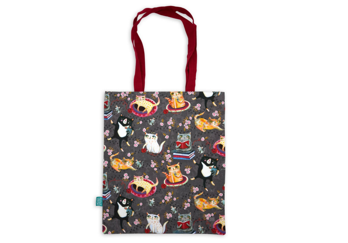 Grand sac fourre-tout en coton motif chat