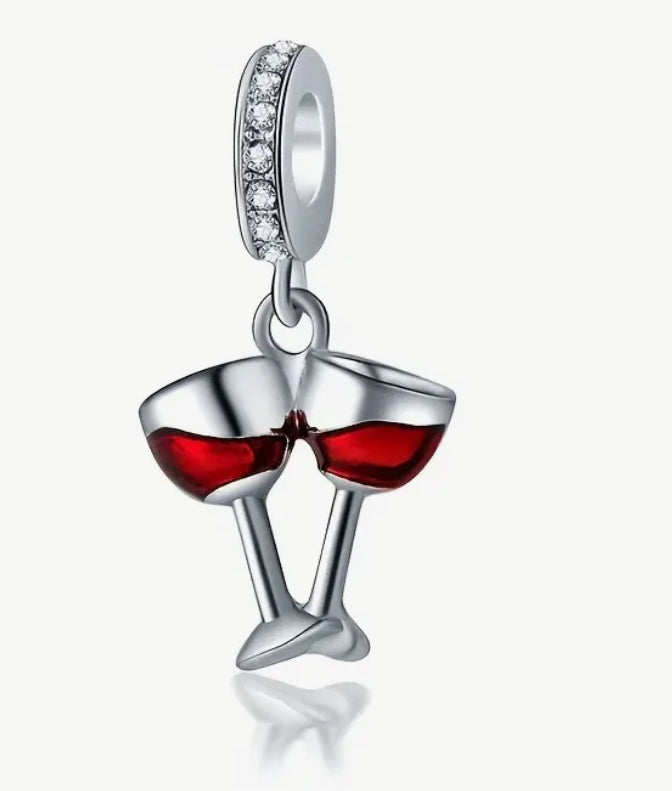 Wine glasses and diamonte ring charm