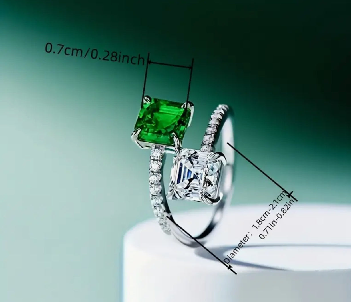 Zirconia green and white square ring