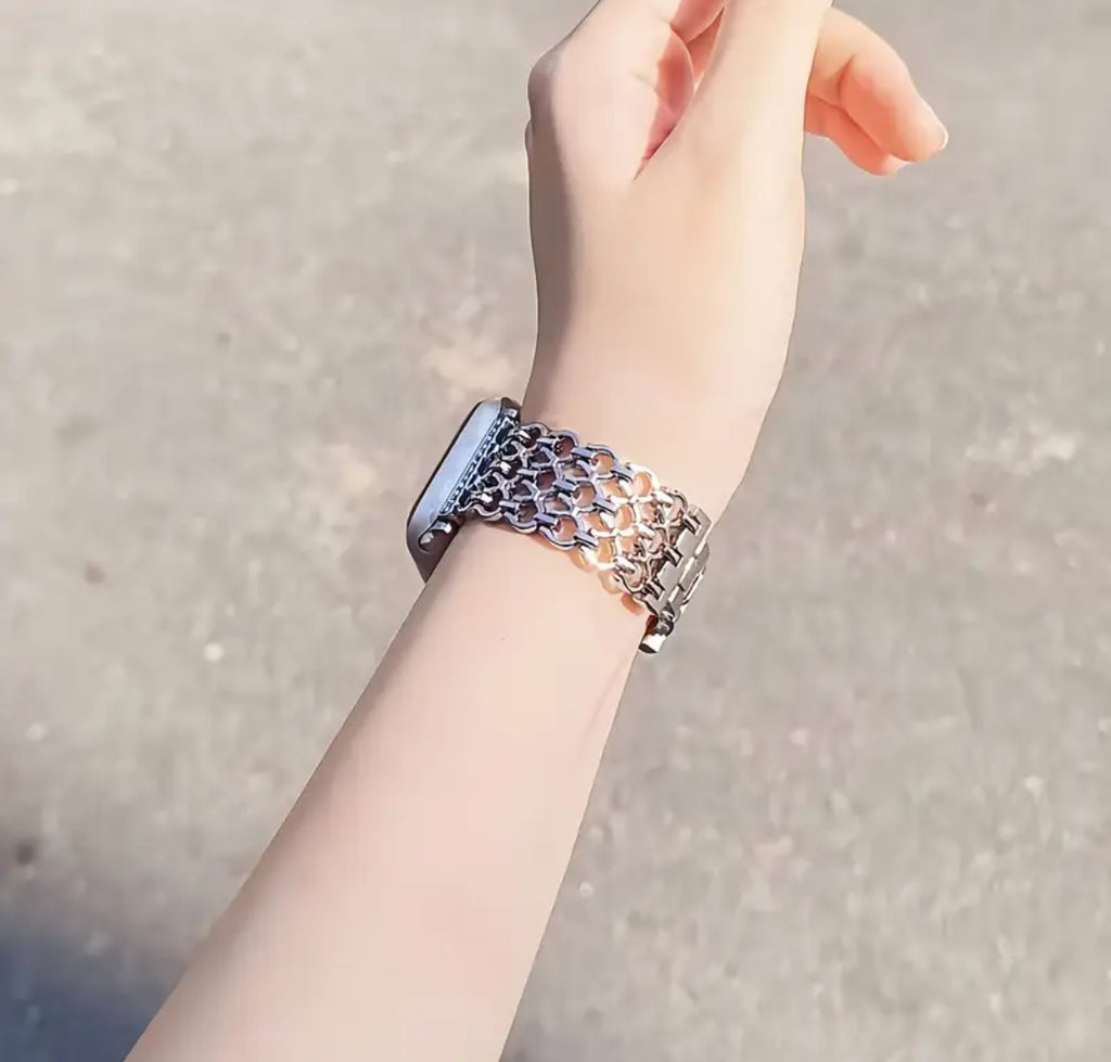 Bracelet Apple Watch 38 mm en acier inoxydable argenté avec chaîne entrelacée