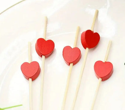 Wooden heart cocktail sticks