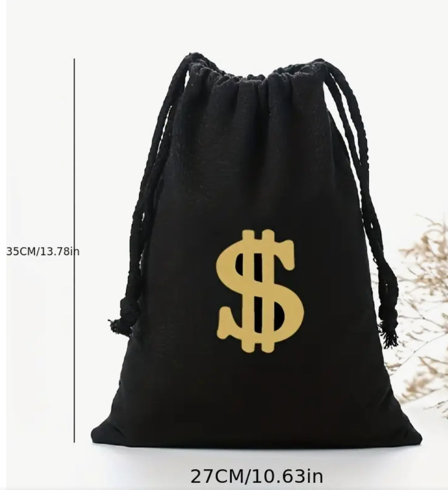 Black Canvas Cash Drawstring Bag