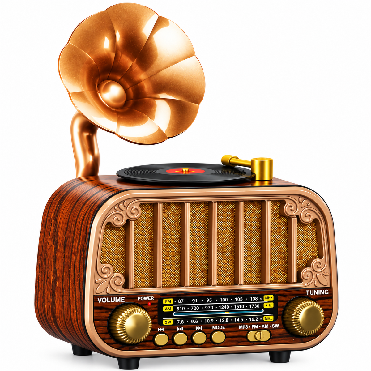 Retro Gramophone Bluetooth Radio & Speaker – Rechargeable