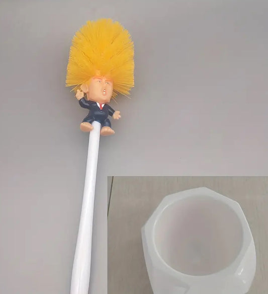 White Comical Toilet Brush with Holder- politician