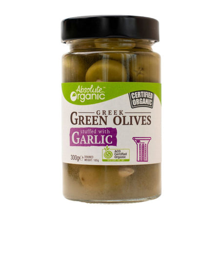 Organic Green Olives Stuffed with Garlic