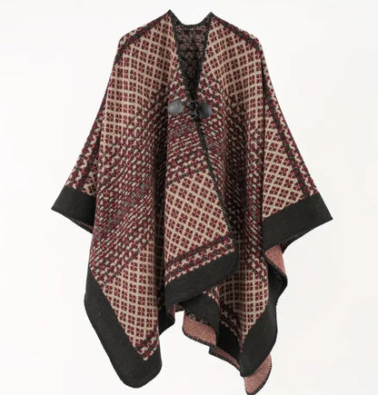 Red Large Plaid Poncho