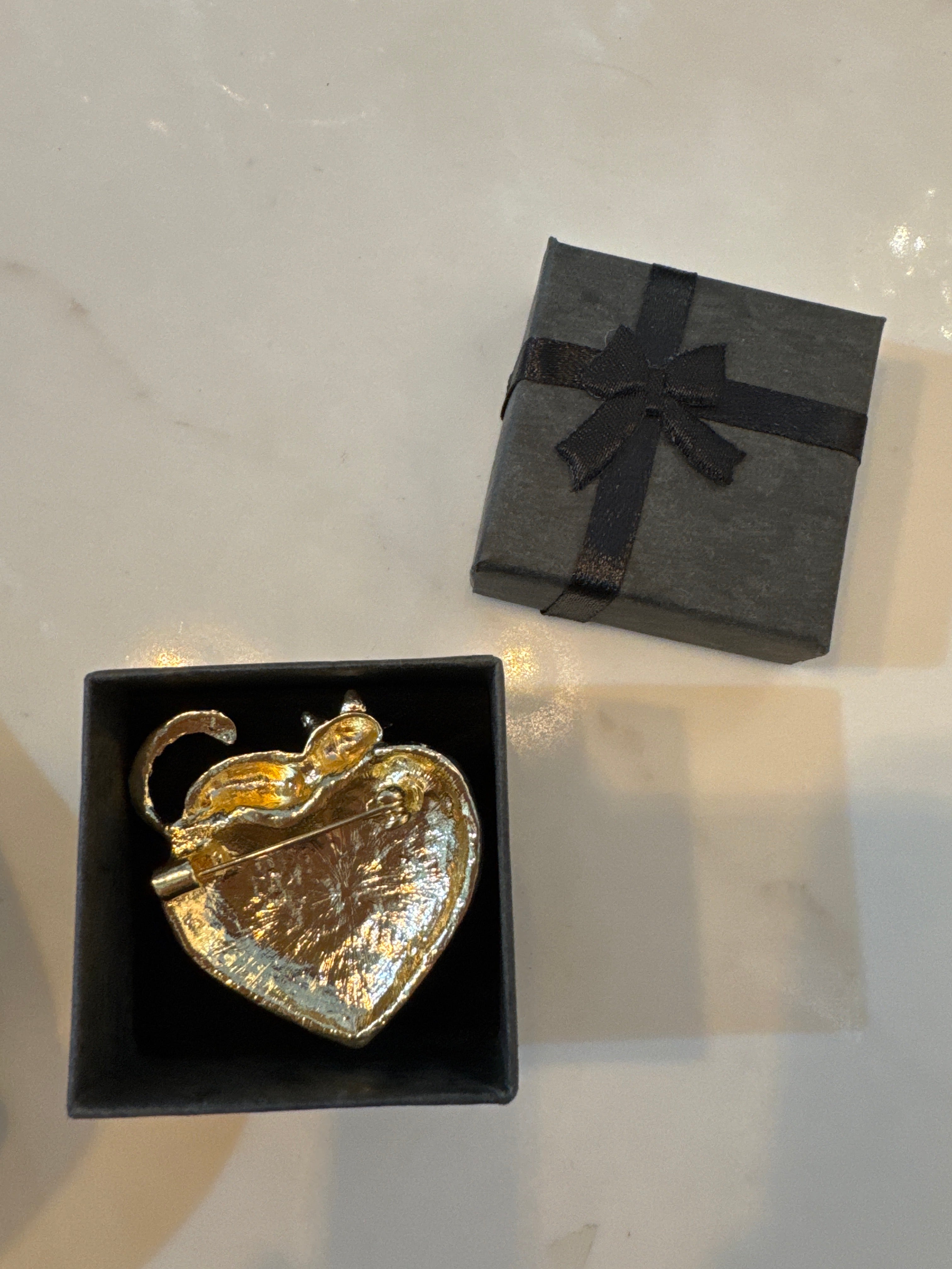 Cat on Love Heart Brooch