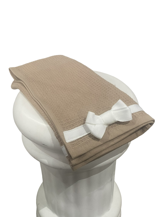 Brown 100% Cotton Tea Towel with Bow