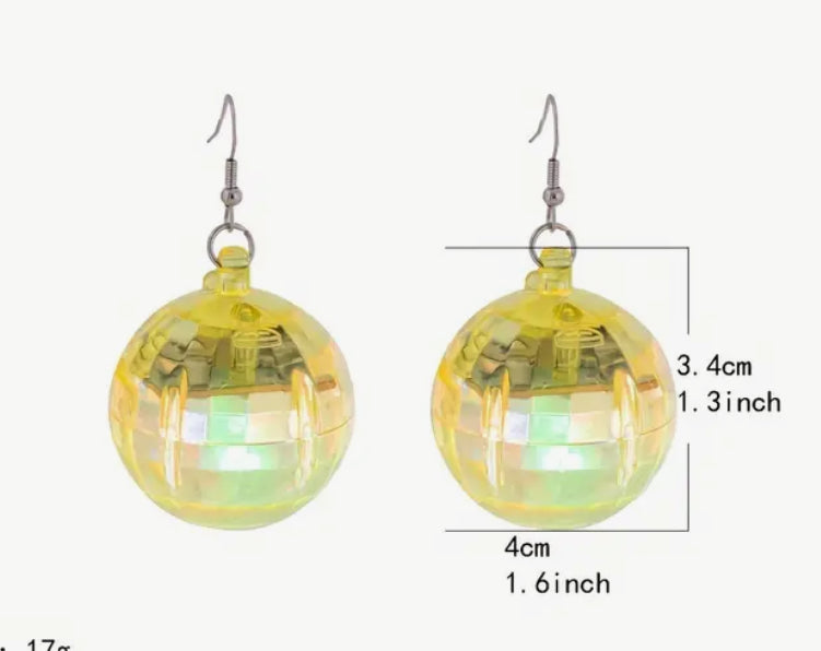 LED blue light disco ball earrings