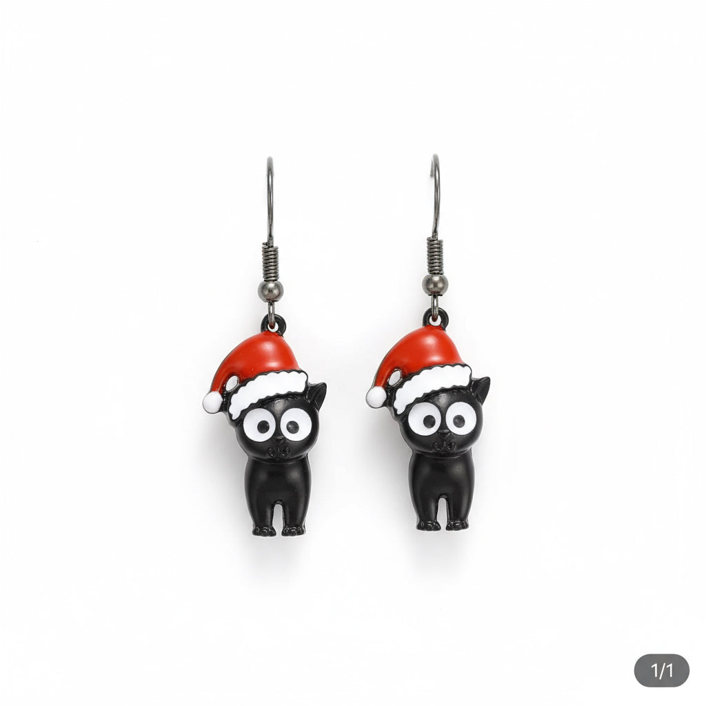 Christmas Black Cats earrings