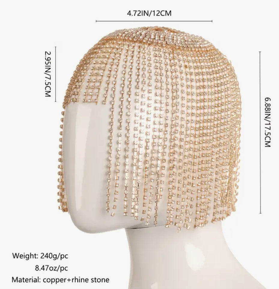 Diamonte short tassel wig ( gold or silver)