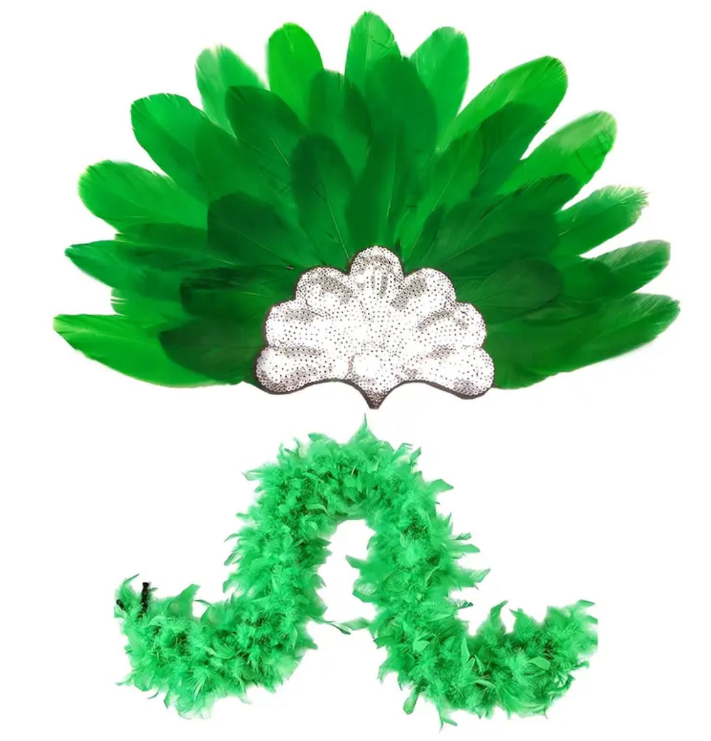 Green Feather Headpiece and Boa