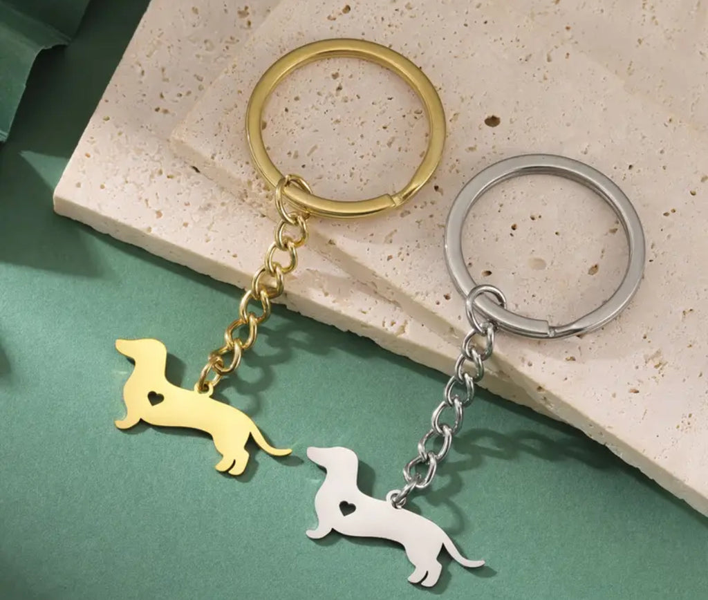 Porte-clés teckel en acier inoxydable