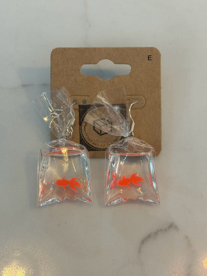 Fish in Bags Sterling Silver Earrings