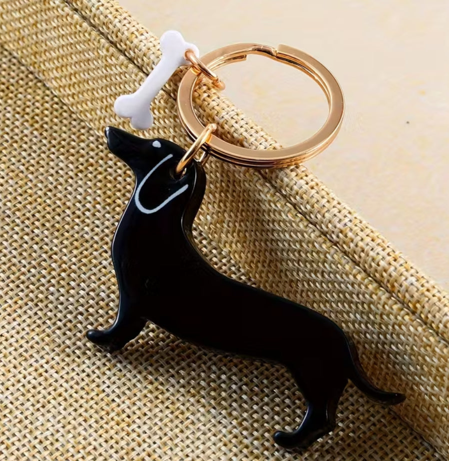 Dachshund with White Bone Keyring