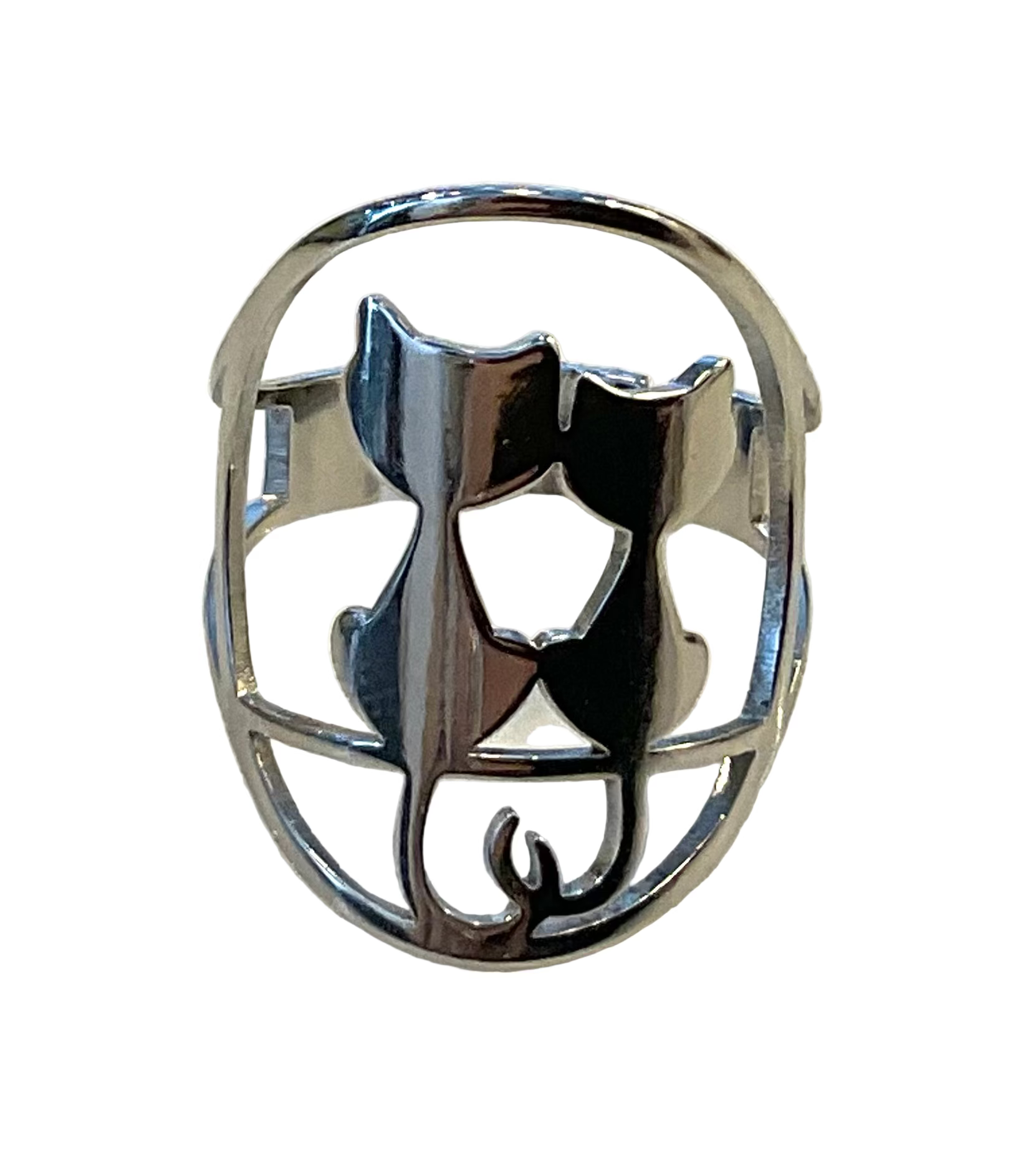 Silver Cat Couple Ring