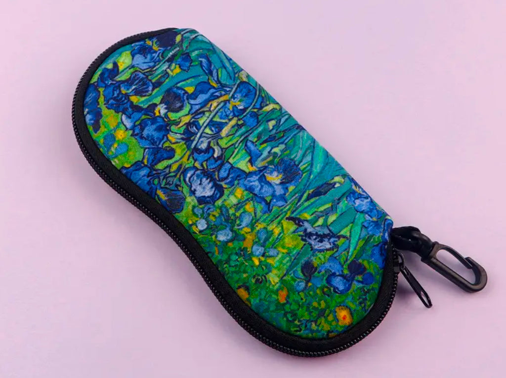 Étui à lunettes souple avec clip Motif fleurs d'iris