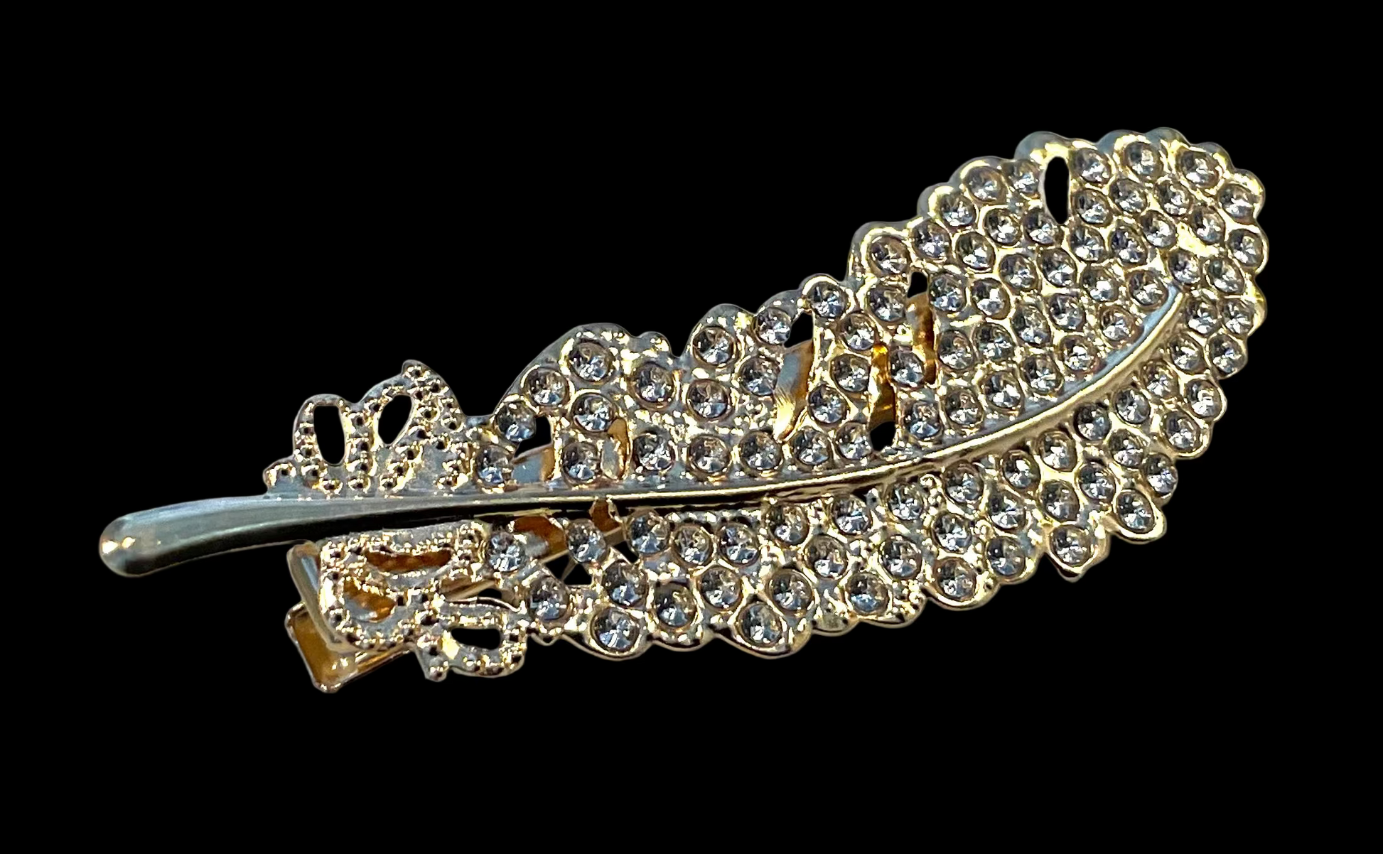 Gold Diamanté Feather Hair Clip