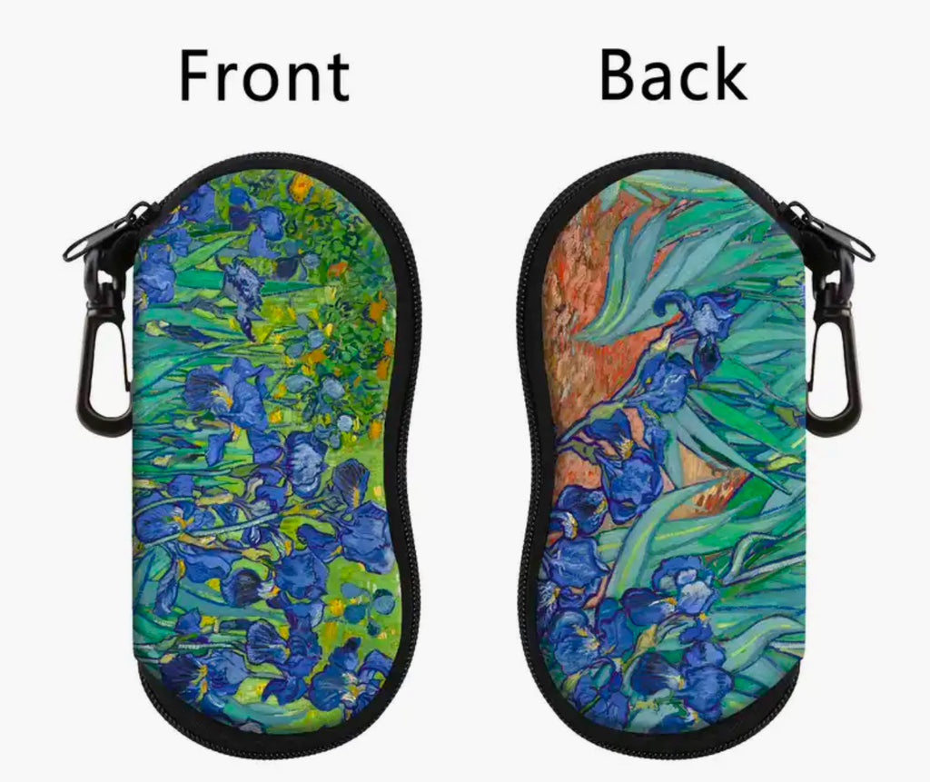 Étui à lunettes souple avec clip Motif fleurs d'iris